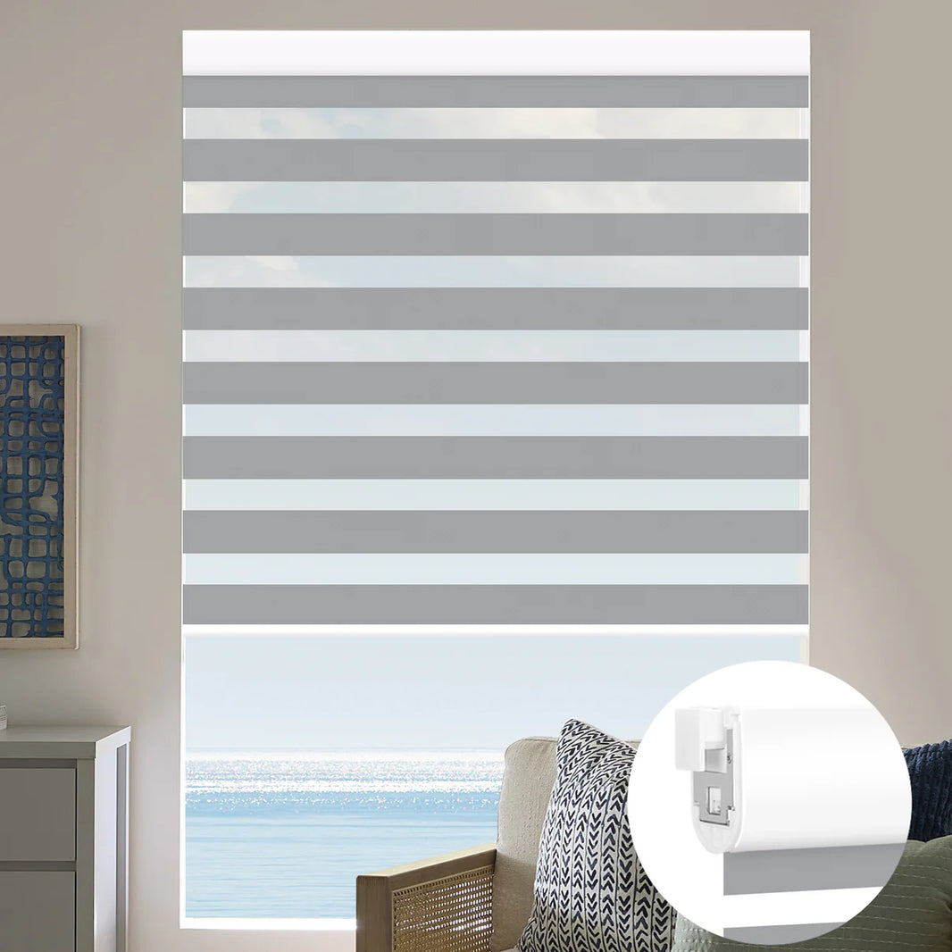 Sunelo No Drill Zebra Shades, Motorized 95% Blackout - Gabriel