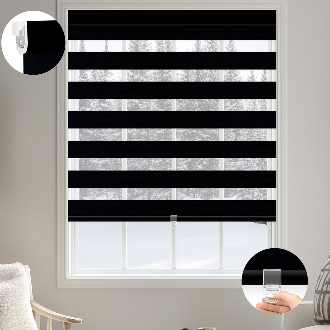 Sunelo No Drill Cordless Zebra Shades 100% Blackout - Gentle
