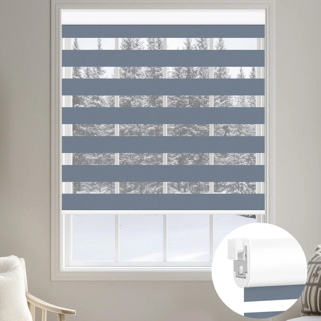 Sunelo No Drill Zebra Shades, Motorized 100% Blackout - Gentle