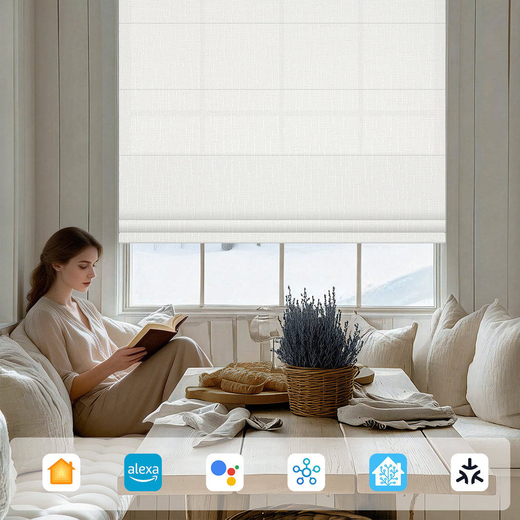 Sunelo Motorized Light Filtering Roman Shades 75%/85% Blackout - Classic