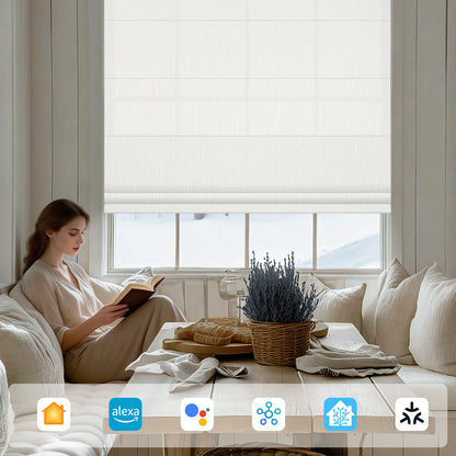 Sunelo Motorized Light Filtering Roman Shades 75%/85% Blackout - Classic