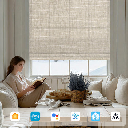 Sunelo Motorized Light Filtering Roman Shades 70% Blackout - Aurora