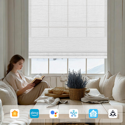 Sunelo Motorized Light Filtering Roman Shades 60% Blackout - Atlantic