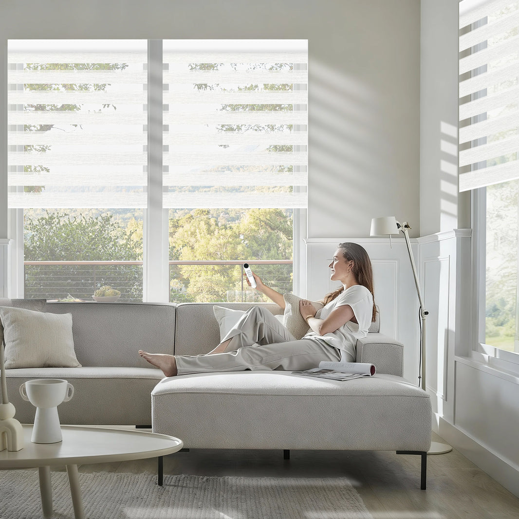 Sunelo No Drill Zebra Shades, Motorized 60/75% Blackout - Monet