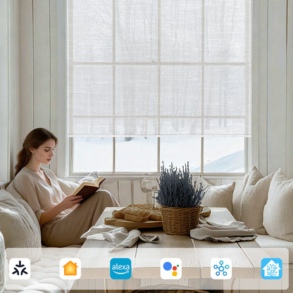 Sunelo No Drill Roller Shades, Motorized 50% Blackout Light Filtering - Sheer