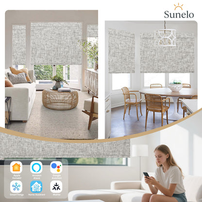 Sunelo Motorized Roller Shades 100% Blackout - Mist