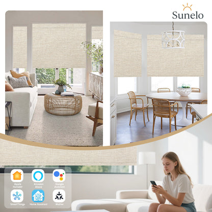 Sunelo No Drill Roller Shades, Motorized 100% Blackout - Aurora