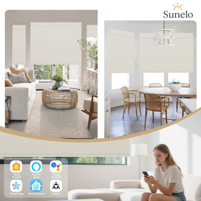 Sunelo Motorized Roller Shades 100% Blackout - Pure