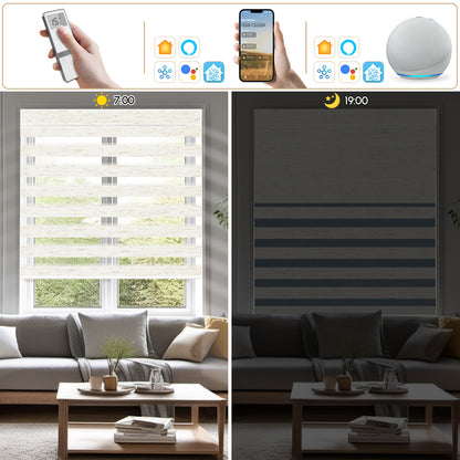 Sunelo Motorized Zebra Shades 75% Blackout - Linen