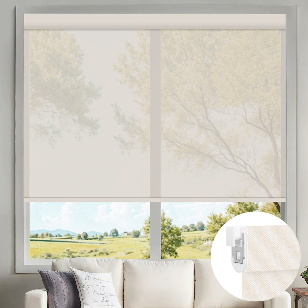 Sunelo No Drill Motorized Solar Shades, 0%/1%/3%/5% Openness For UV Protection