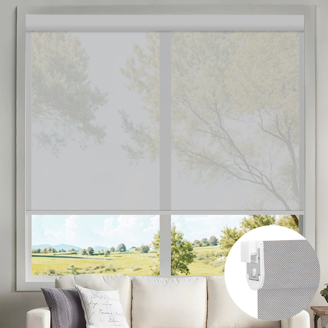 Sunelo No Drill Motorized Solar Shades, 0%/1%/3%/5% Openness For UV Protection