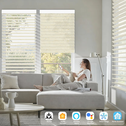 Sunelo Motorized Light Filtering Sheer Shades 75% Blackout - Linen