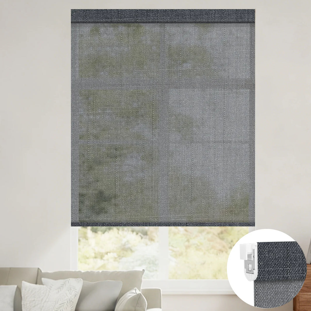 Sunelo No Drill Roller Shades, Motorized 50% Blackout Light Filtering - Eclipse