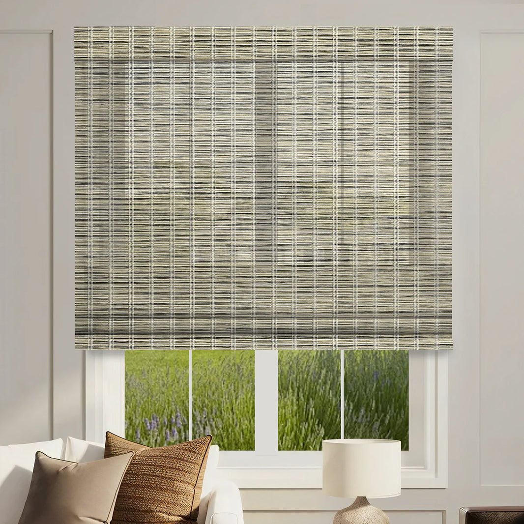Sunelo Motorized Light Filtering Roman Shades 50% Blackout - Woven