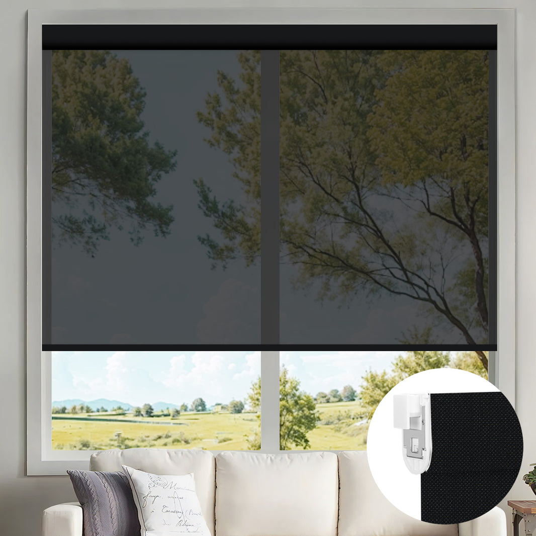 Sunelo No Drill Motorized Solar Shades, 0%/1%/3%/5% Openness For UV Protection