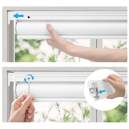 Sunelo No Drill Roller Shades, Motorized 100% Blackout - Linen