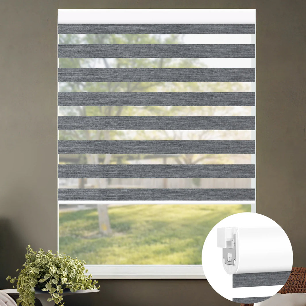 Sunelo No Drill Zebra Shades, Motorized 70% Blackout - Galaxy