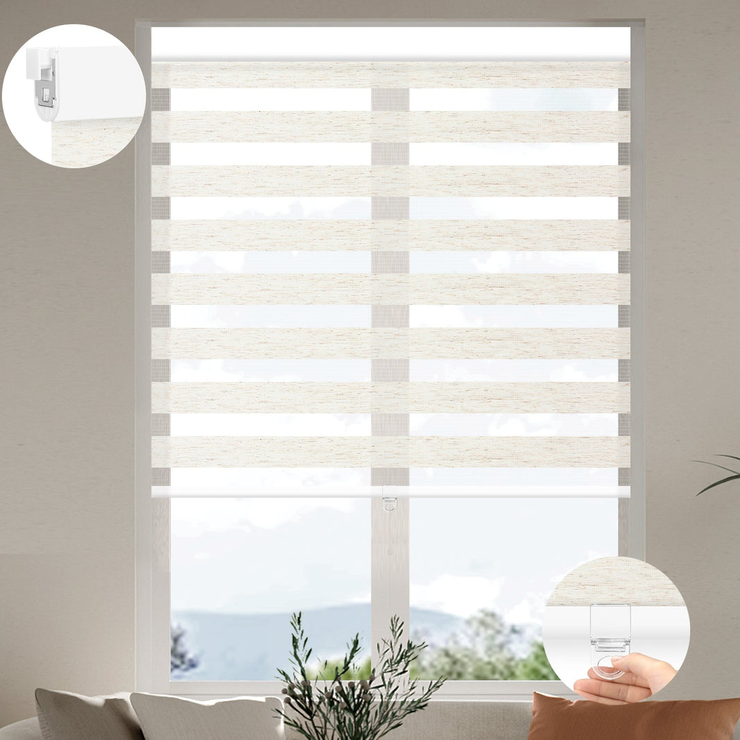 Sunelo No Drill Cordless Zebra Shades 75% Blackout - Linen