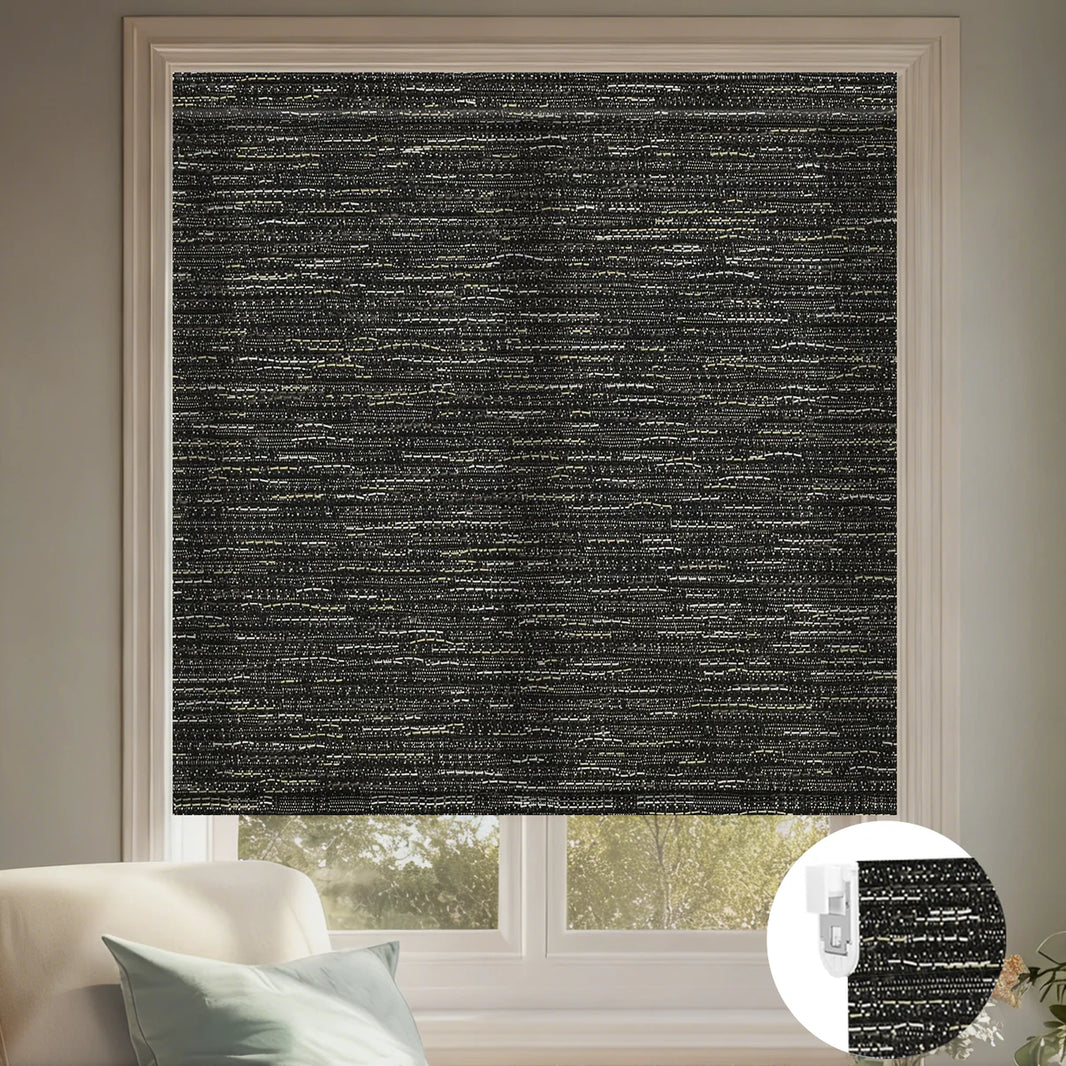 Sunelo No Drill Roller Shades, Motorized 75% Blackout Light Filtering - Aqua Waves
