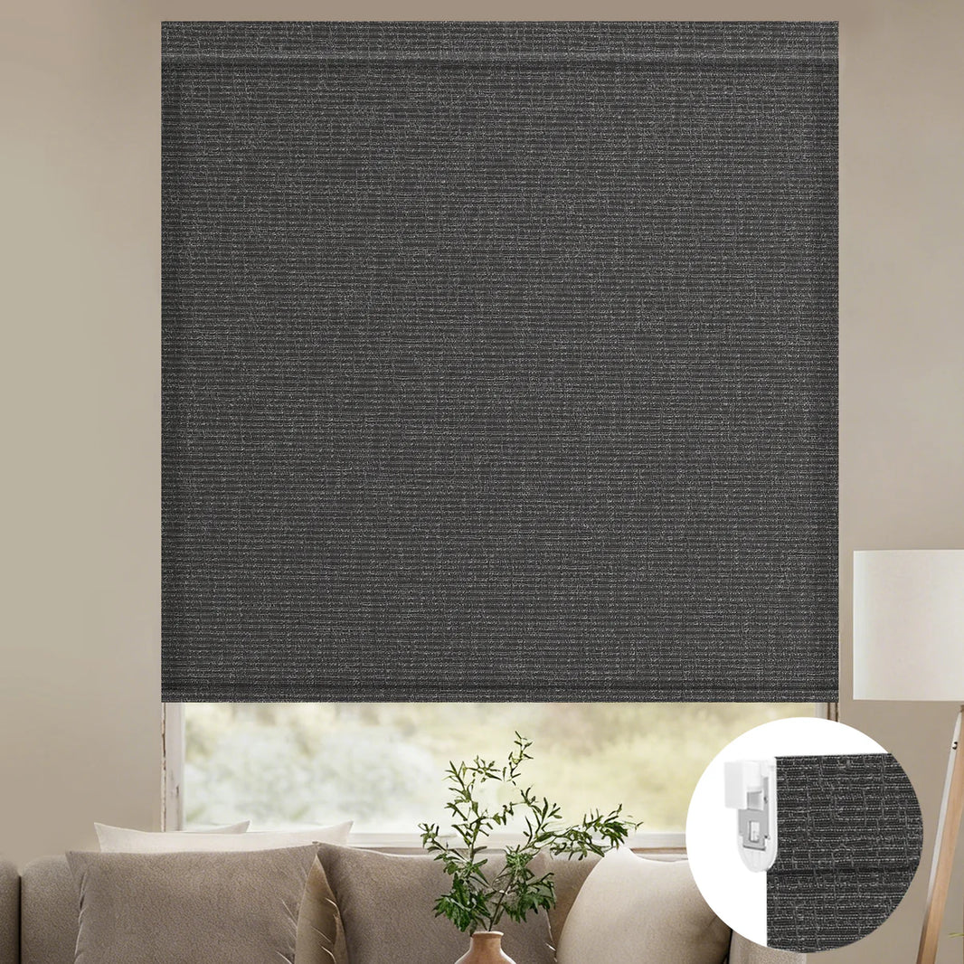 Sunelo No Drill Roller Shades, Motorized 75% Blackout Light Filtering - Classic