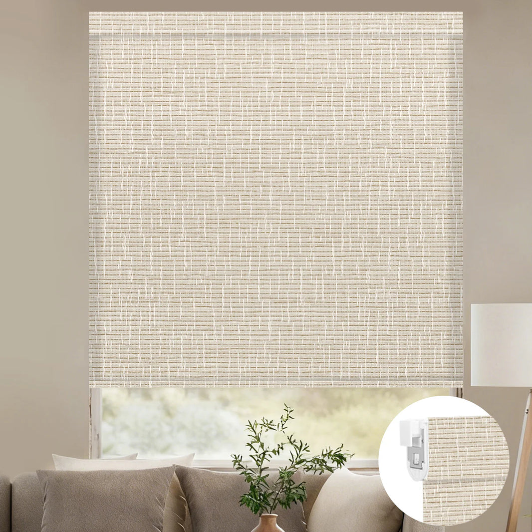 Sunelo No Drill Roller Shades, Motorized 75% Blackout Light Filtering - Classic