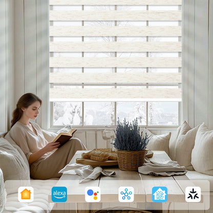 Sunelo Motorized Zebra Shades 75% Blackout - Linen