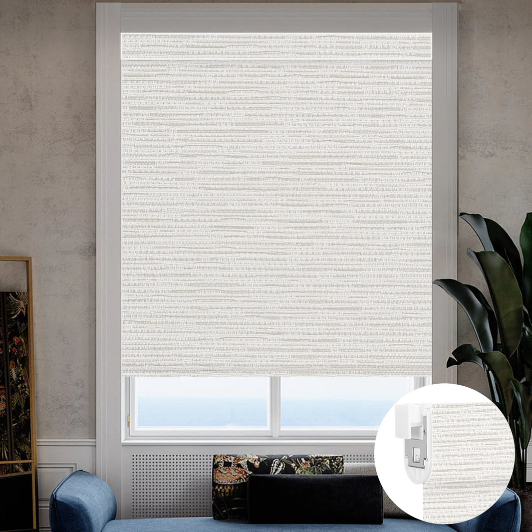 Sunelo No Drill Roller Shades, Motorized 100% Blackout - Aqua Waves