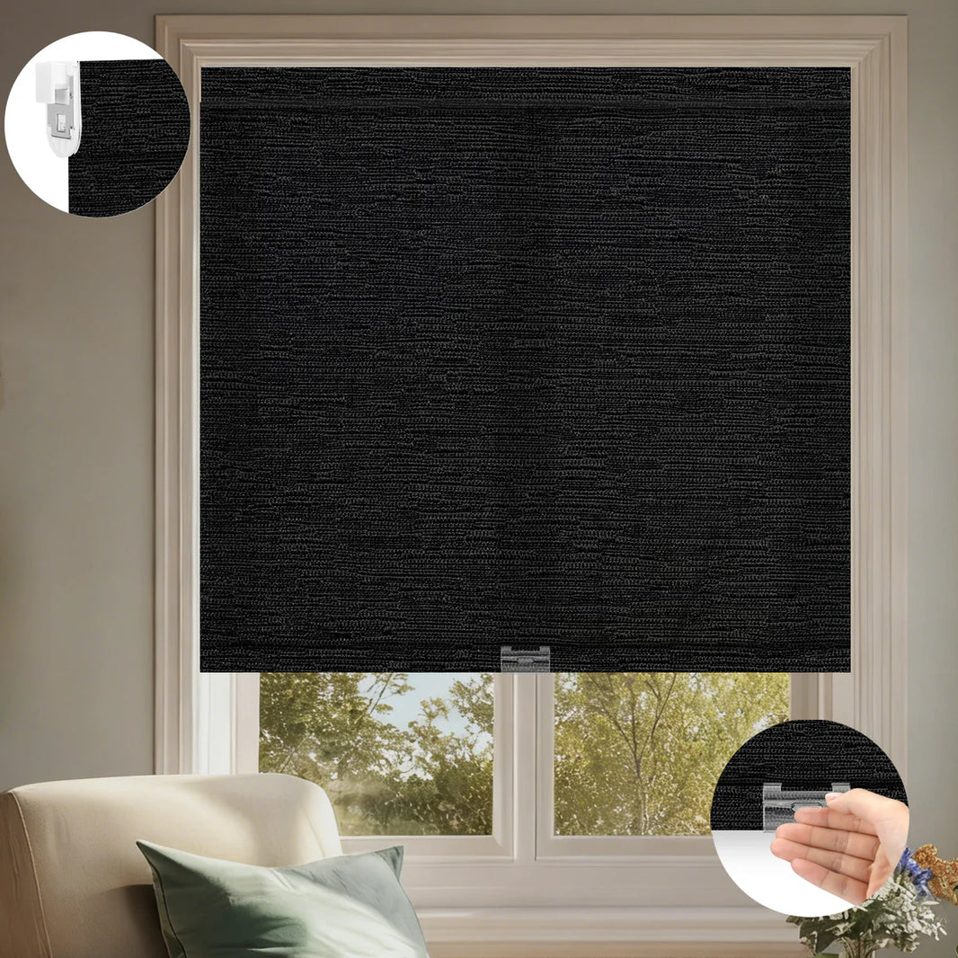 Sunelo No Drill Cordless Light Filtering Roller Shades 75% Blackout - Aqua Waves