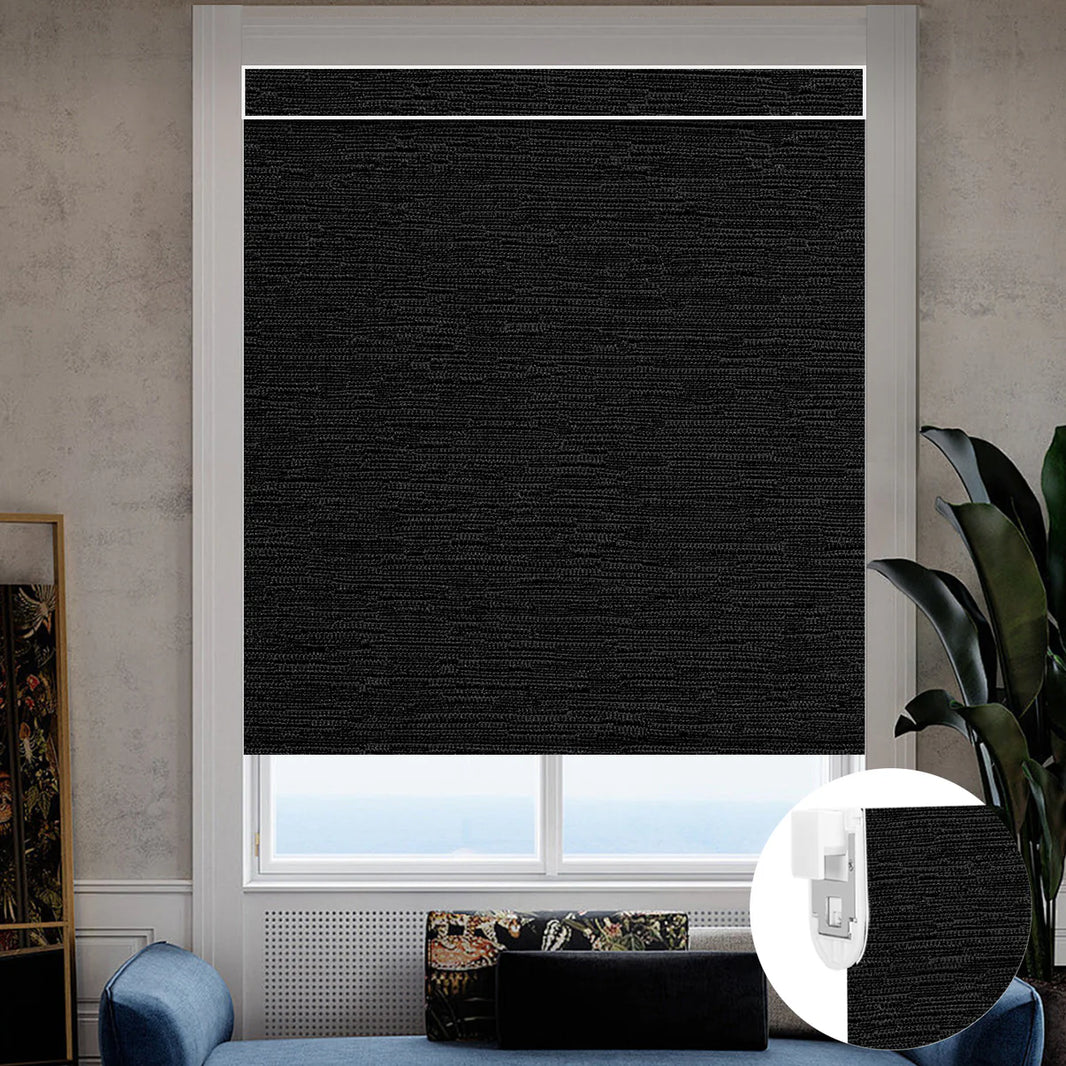 Sunelo No Drill Roller Shades, Motorized 100% Blackout - Aqua Waves