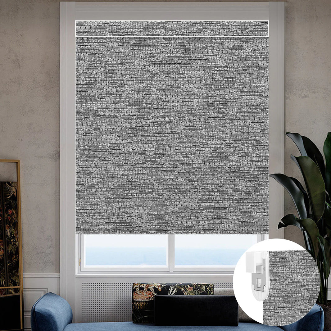 Sunelo No Drill Roller Shades, Motorized 100% Blackout - Aqua Waves