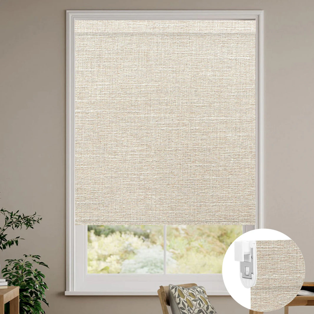 Sunelo No Drill Roller Shades, Motorized 100% Blackout - Aurora