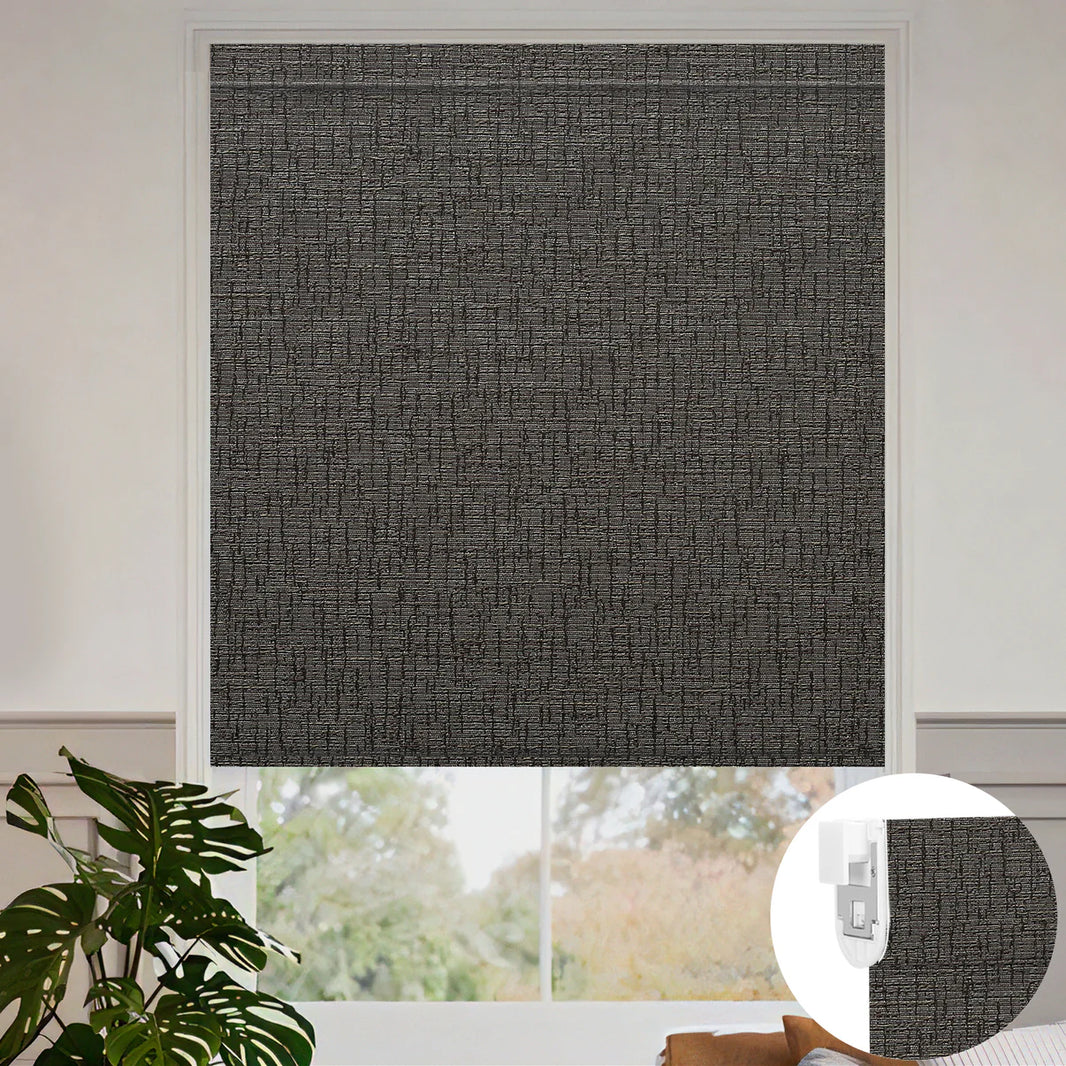 Sunelo No Drill Roller Shades, Motorized 100% Blackout - Classic