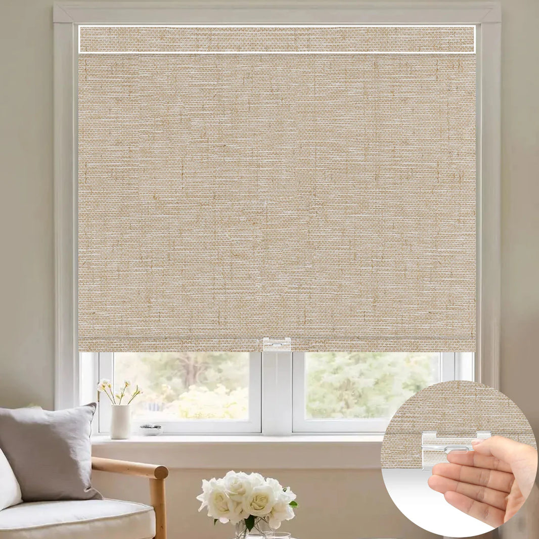 Sunelo Cordless 100% Blackout Roller Shades - Linen