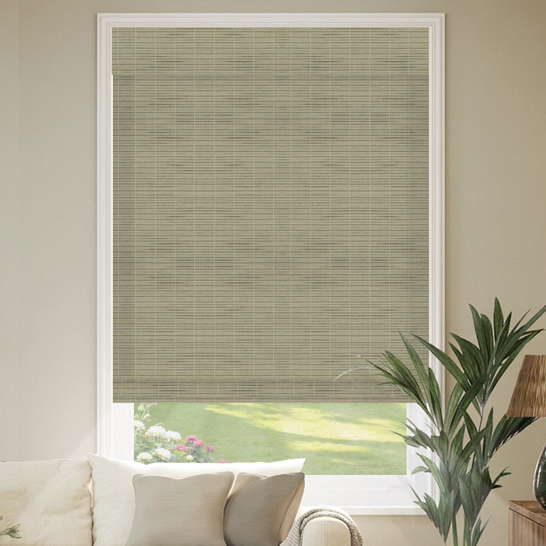 Sunnelo Motorized Woven Wood Shades 50%/70%/100% Blackout - Organic Texture