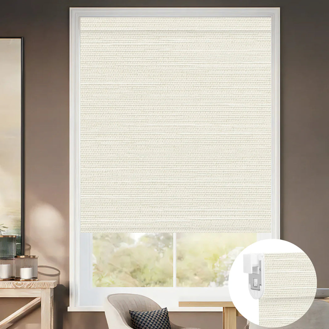 Sunelo No Drill Roller Shades, Motorized 100% Blackout - Dreamy