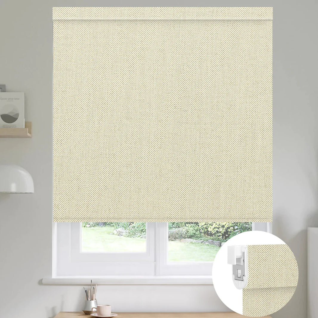 Sunelo No Drill Roller Shades, Motorized 100% Blackout - Dual Sided