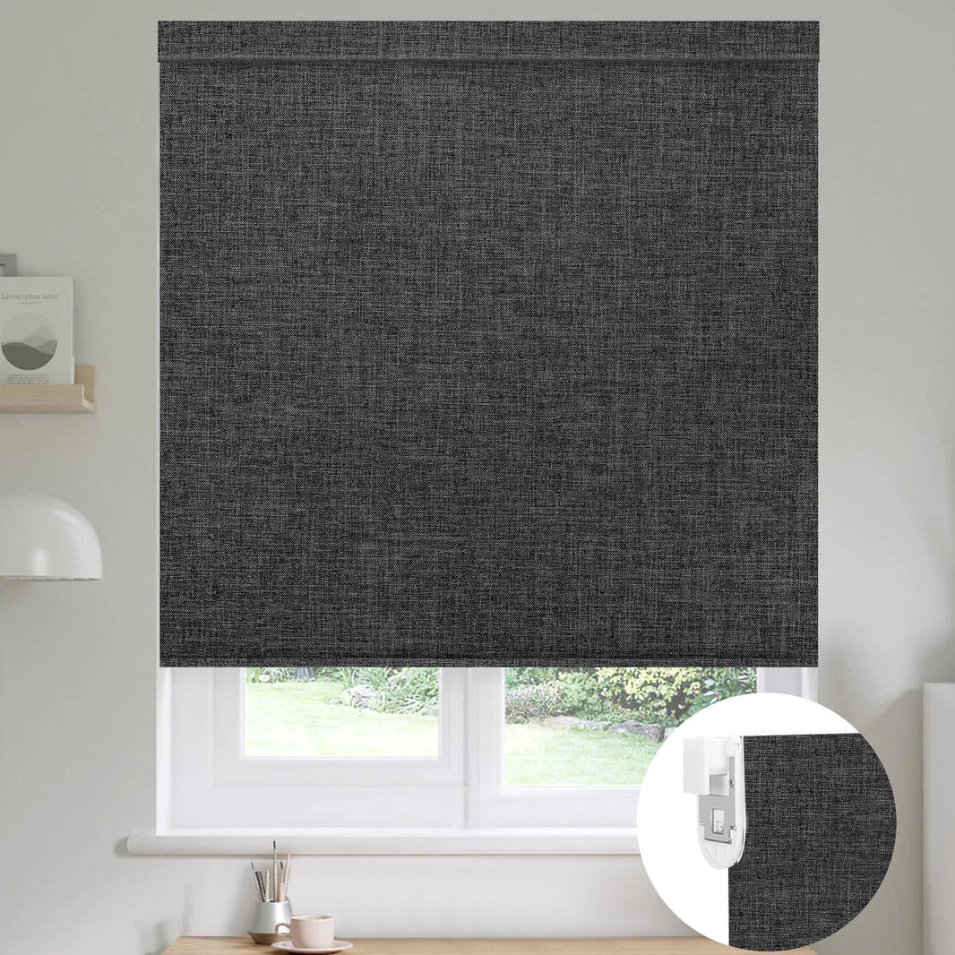 Sunelo No Drill Roller Shades, Motorized 100% Blackout - Dual Sided