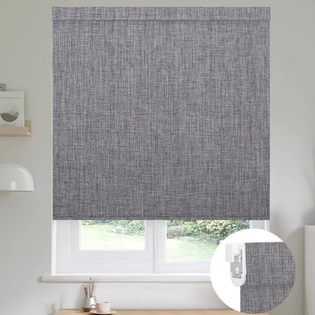 Sunelo No Drill Roller Shades, Motorized 100% Blackout - Dual Sided