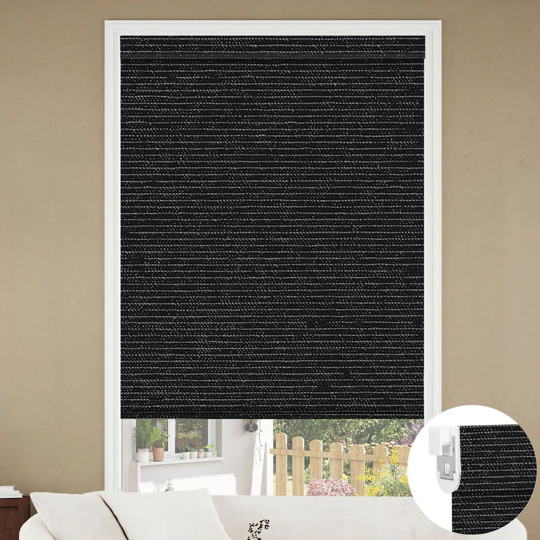 Sunelo No Drill Roller Shades,  Motorized  100% Blackout - Eclipse