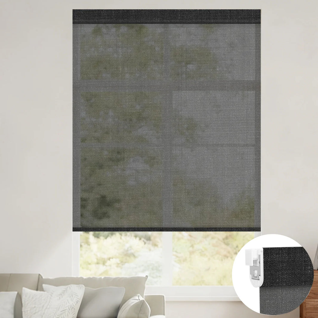 Sunelo No Drill Roller Shades, Motorized 50% Blackout Light Filtering - Eclipse