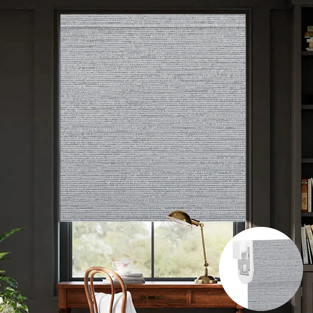 Sunelo No Drill Roller Shades, Motorized 100% Blackout - Elegant