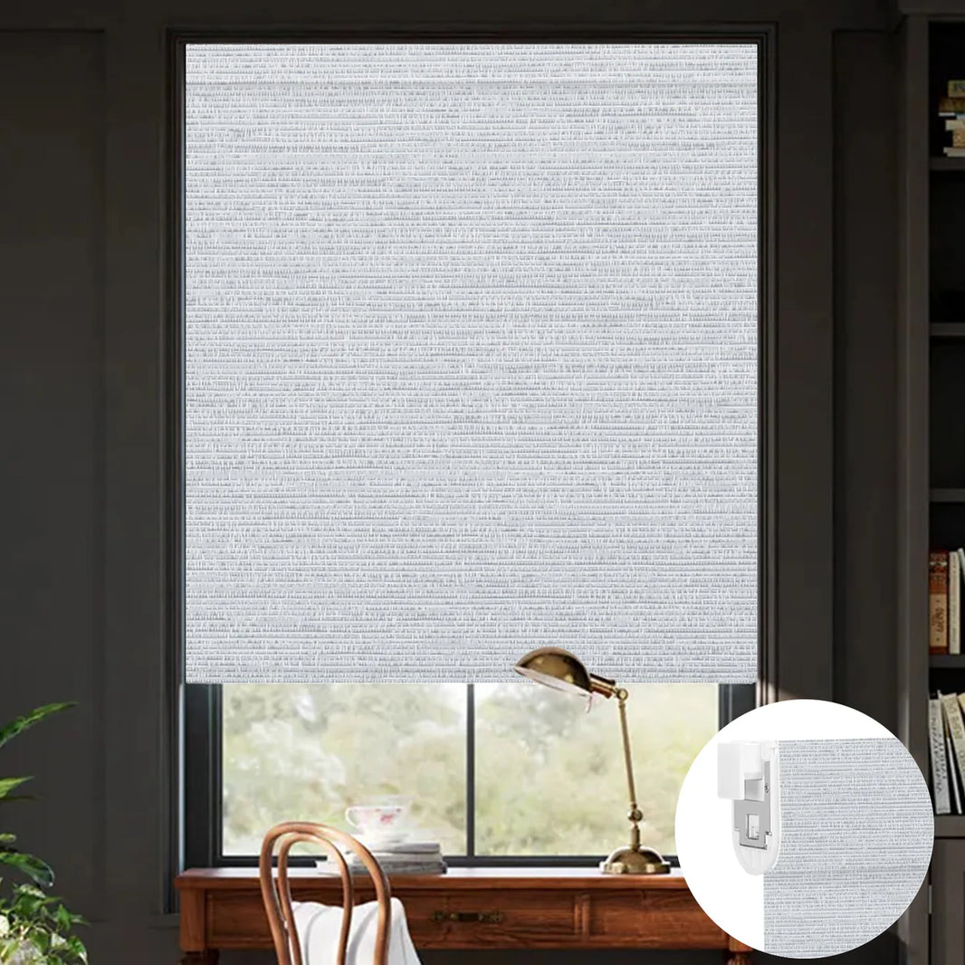 Sunelo No Drill Roller Shades, Motorized 100% Blackout - Elegant