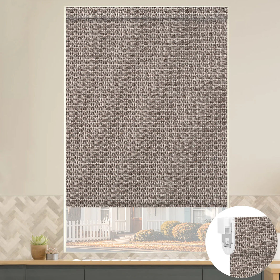 Sunelo No Drill Roller Shades, Motorized 100% Blackout - Groove