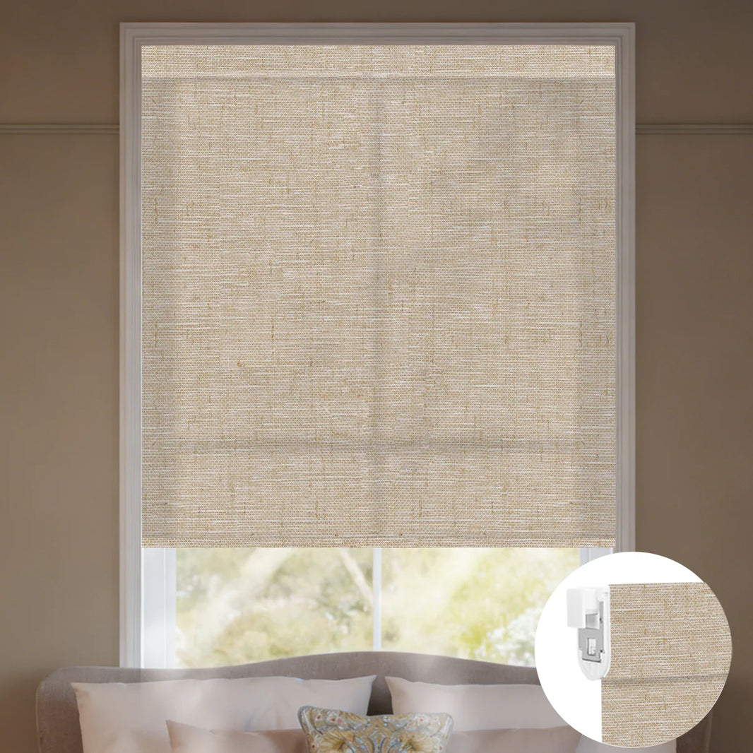 Sunelo No Drill Roller Shades, Motorized 75% Blackout Light Filtering - Linen