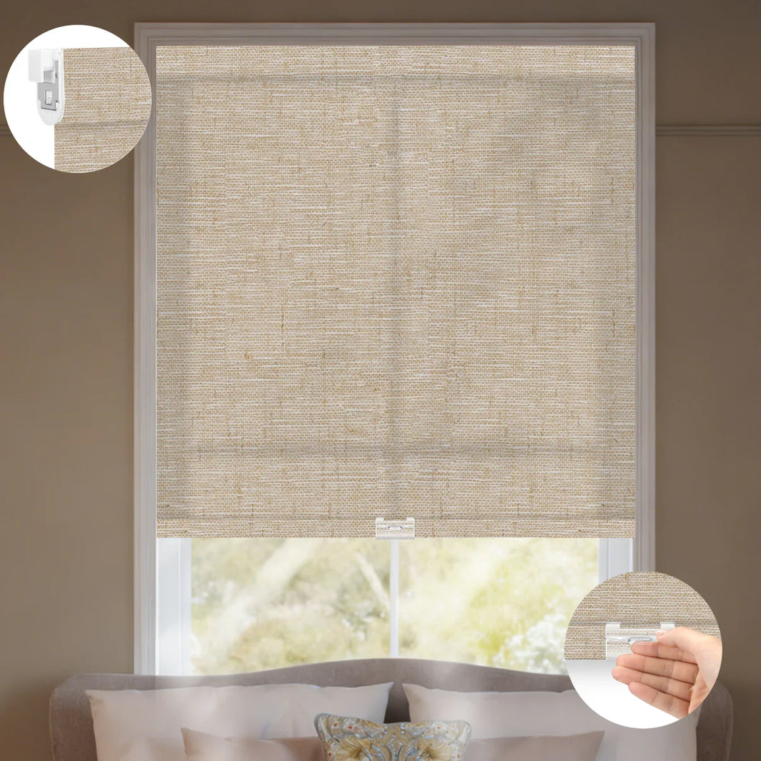 Sunelo No Drill Cordless Light Filtering Roller Shades 75% Blackout - Linen