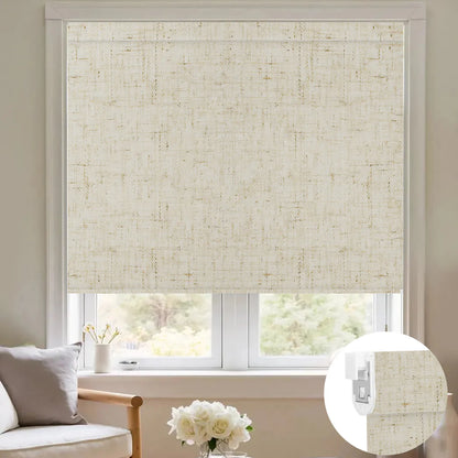 Sunelo No Drill Roller Shades, Motorized 100% Blackout - Linen