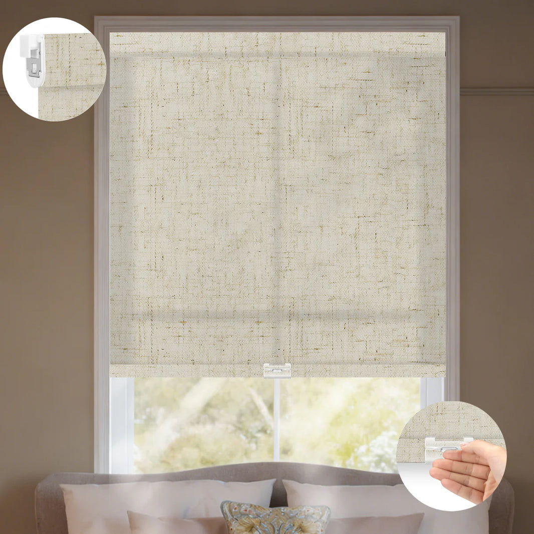 Sunelo No Drill Cordless Light Filtering Roller Shades 75% Blackout - Linen