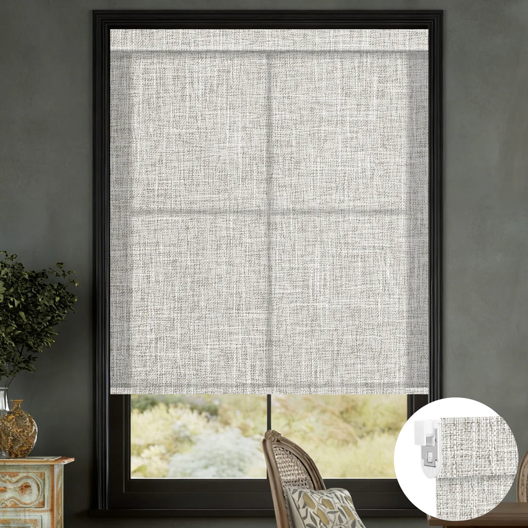 Sunelo No Drill Roller Shades, Motorized 75% Blackout Light Filtering - Mist