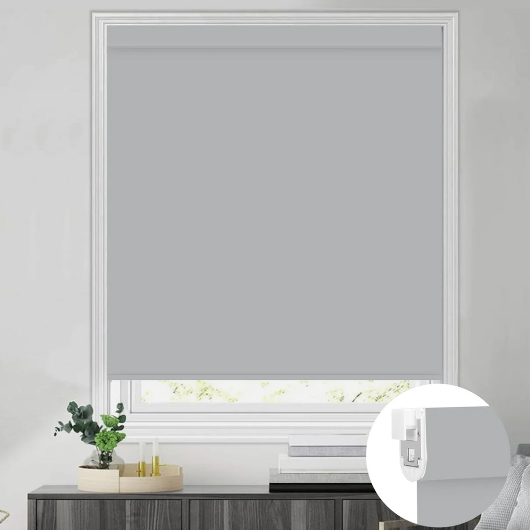 Sunelo No Drill Roller Shades, Motorized 100% Blackout - Pure