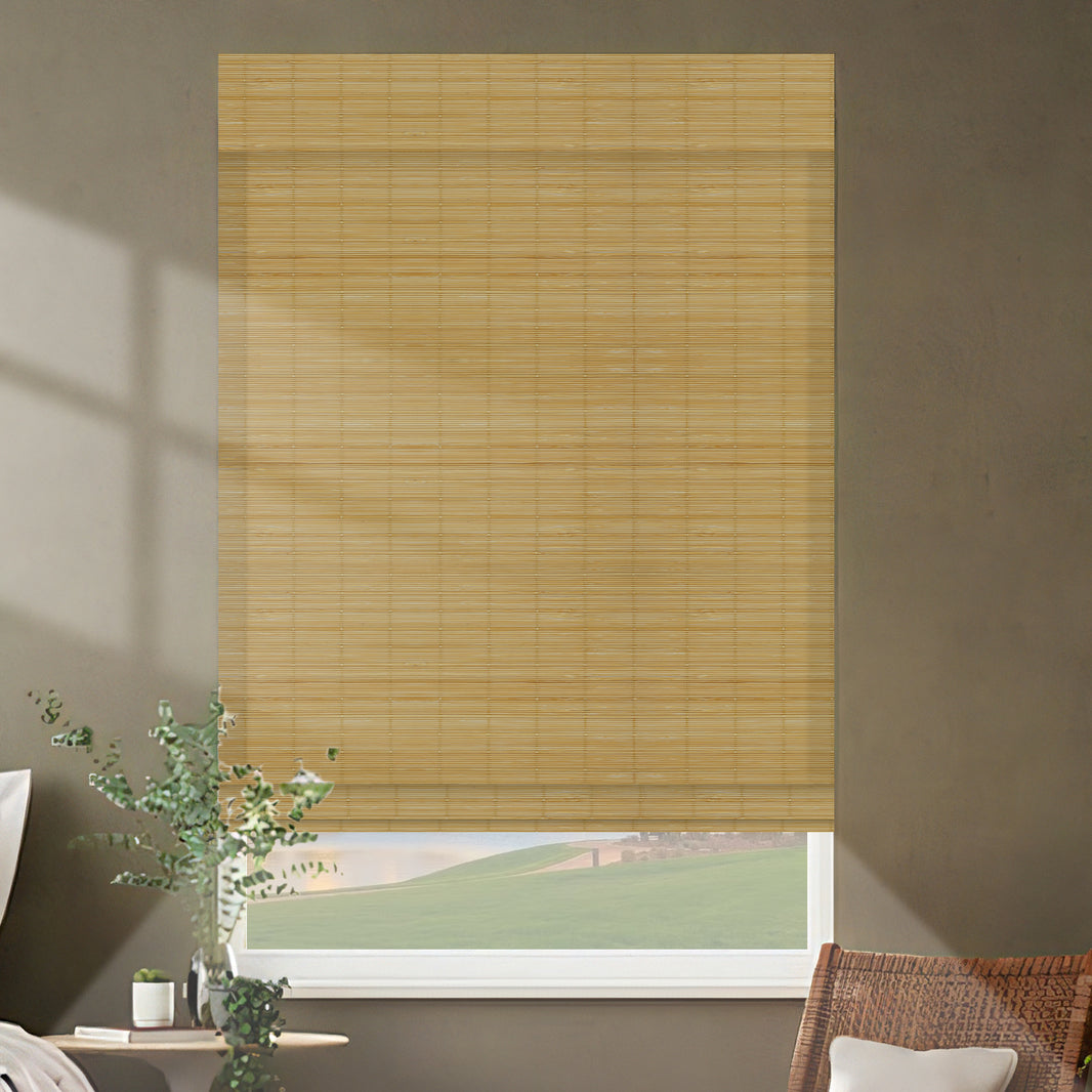 Sunnelo Motorized Woven Wood Shades 50%/70%/100% Blackout - Pure Bamboo